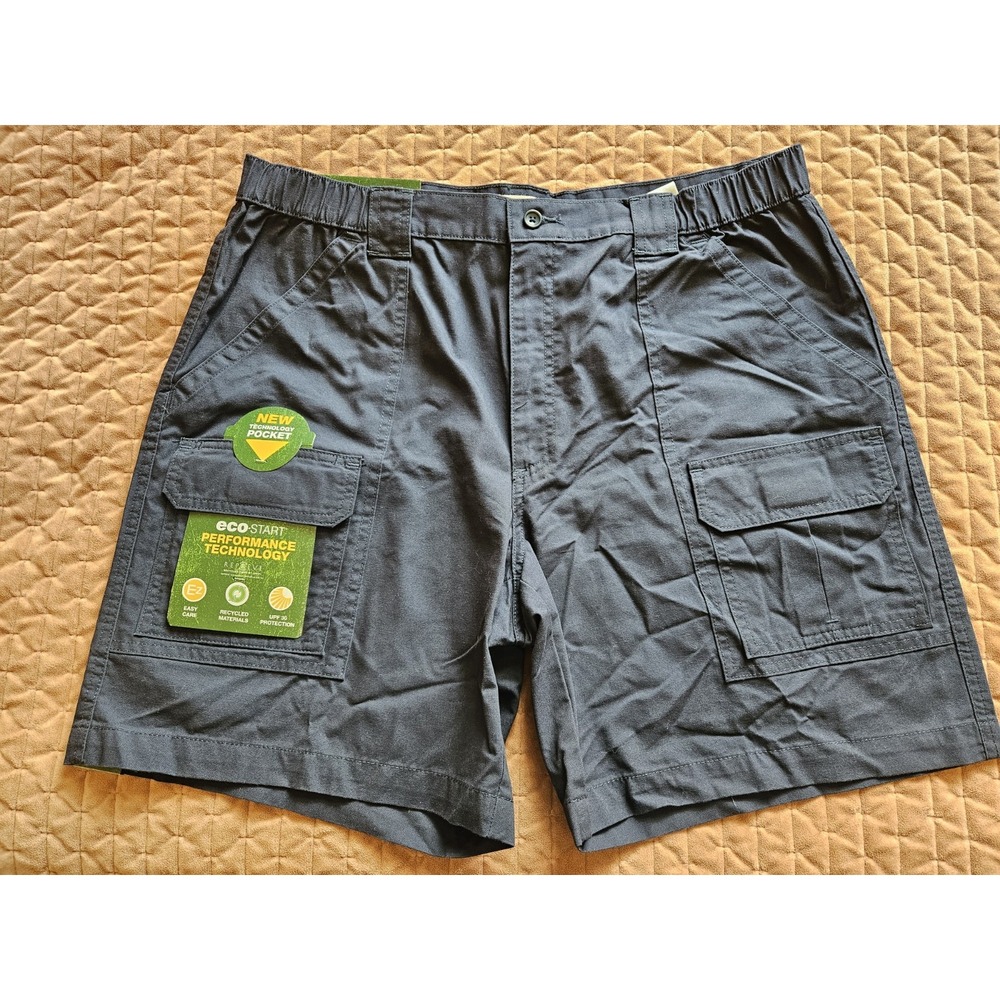 NWT Savane Men's Blue Cotton Hiking Cargo Shorts With Tech Pocket, Size 38